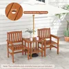 A wooden patio set with two chairs and a table, featuring an umbrella hole. Náhled obrázku produktu