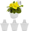 A white hanging planter with yellow flowers and green leaves is shown at the top, with three empty white planters below. Produktbild-Vorschau