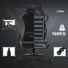 A split image of a gaming chair, showing both its upholstered side and its internal frame structure, with callouts highlighting features. Produktbild-Vorschau