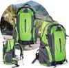 Collage of a green and gray trekking backpack shown from different angles, set against a natural mountainous background. Náhled obrázku produktu