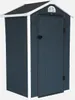 A dark grey plastic garden shed with white trim and a black door. Produktbild-Vorschau