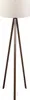 A floor lamp with a cream-colored shade and a dark brown tripod base. Produktbild-Vorschau