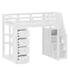 A white loft bed with drawers and stairs against a white background. Produktbild-Vorschau