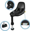 A black ISOFIX car seat base with three highlighted detail views showing connection points and indicators. Náhled obrázku produktu