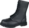 A black leather boot with laces and a cap toe, shown against a white background. Produktbild-Vorschau