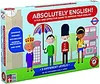 The image shows the packaging of an English learning game with cartoon illustrations of London landmarks and characters. Produktbild-Vorschau