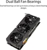 A graphics card with three fans, with text describing its features. Produktbild-Vorschau
