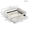 A white sofa bed with dimensions indicated by arrows and numbers. Produktbild-Vorschau
