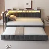 A bedroom scene featuring a bed with an integrated pull-out trundle bed, showcasing its functionality and modern design. Produktbild-Vorschau