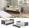 A collage of images showing a children's bed with a pull-out drawer, a mattress, and decorative elements like stars and clouds. Anteprima dell’immagine prodotto