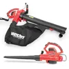 Two views of a red and black leaf blower, one with a collection bag attached, against a white background. Produktbild-Vorschau