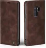 A brown flip case for a Samsung Galaxy S9+ phone is shown from two angles. Produktbild-Vorschau