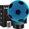 A 3D soccer ball night light with a remote control and its packaging. Produktbild-Vorschau
