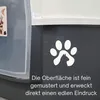 A close-up of a gray textured surface with a white paw print logo and text. Produktbild-Vorschau