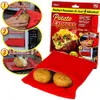 A collage showing the steps to use a potato cooking bag, with the product packaging and the product itself also visible. Produktbild-Vorschau