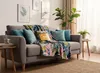 A cozy living room scene with a sofa adorned with a colorful throw blanket and pillows, next to a plant and a side table. Podgląd zdjęcia produktu