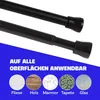 Close-up of two black telescopic rods, with a blue overlay at the bottom featuring icons and text indicating suitability for various surfaces. Produktbild-Vorschau