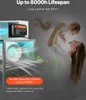 A mother is holding her baby while a product is shown in the background with air flow graphics. Produktbild-Vorschau