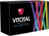 A black box packaging for a men's vitamin supplement, decorated with colorful stripes. Produktbild-Vorschau