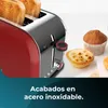 A close-up view of a red toaster with toast inside, along with some pastries on the side. Text is overlaid at the bottom. Náhľad obrázku produktu