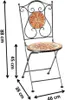 A single folding chair with a mosaic seat and backrest, with dimensions indicated by measurement lines and text. Podgląd zdjęcia produktu