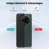 A split image showing the back of a smartphone case in two different colors, with feature highlights above. Produktbild-Vorschau