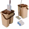 A flat mop and bucket set is displayed against a white background, with two spare mop heads shown in the foreground. Náhled obrázku produktu