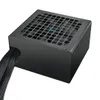 A black computer power supply unit with cables attached, shown from a diagonal angle. Produktbild-Vorschau