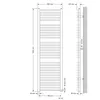 Technical drawing of a radiator with dimensions and mounting information. Náhled obrázku produktu