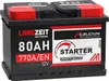 A black car battery with red and white branding. Produktbild-Vorschau