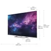 A television with a space-themed image on its screen, with dimensions indicated by lines and text. Produktbild-Vorschau