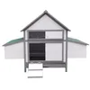 A white and gray wooden chicken coop with a green roof, shown from the front. Podgląd zdjęcia produktu
