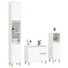 A set of three white bathroom cabinets with wooden legs against a white background. Produktbild-Vorschau