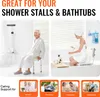 A collage of images showing a shower chair in use in a bathroom and bathtub, with supporting images for different user groups. Produktbild-Vorschau