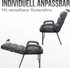 Two views of a gray upholstered chair with metal legs, one upright and one reclined. Produktbild-Vorschau