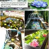 Collage of images showing artificial lotus flowers in various water settings like ponds, fountains, and aquariums. Produktbild-Vorschau