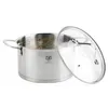 A stainless steel pot with a glass lid, filled with soup, is shown against a white background. Náhľad obrázku produktu