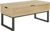 A rectangular coffee table with a light wood grain finish and a dark metal frame, shown from a front-side angle against a white background. Voir les images du produit