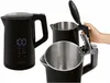A collage of a black electric kettle, showing its digital display and interior. Náhled obrázku produktu