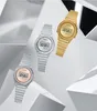 Three Casio watches are displayed on a white and gray geometric background. Produktbild-Vorschau