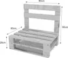 A wooden pallet bench with dimensions indicated by measurement lines and text. Produktbild-Vorschau