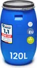 A blue plastic barrel with various labels and markings. Voir les images du produit
