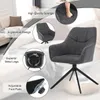 A dark gray armchair with black metal legs, shown in a room with a sofa and other furniture. The image includes callouts highlighting product features. Produktbild-Vorschau