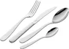 A set of silverware, including a fork, knife, and two spoons, arranged diagonally on a white background. Produktbild-Vorschau
