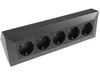 A black 5-outlet power strip is shown against a white background. Produktbild-Vorschau