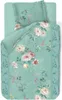 A flat lay of a duvet cover and pillowcase set with a floral pattern. Produktbild-Vorschau