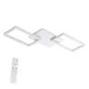 A white LED ceiling light with a modern, geometric design, shown with a remote control. Produktbild-Vorschau