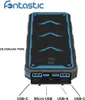 A black and blue power bank with various ports labeled. Produktbild-Vorschau