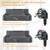 An instructional image showing a surge protector and its indicator lights, along with diagrams of electrical plugs to illustrate grounding status. Produktbild-Vorschau