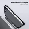 A close-up shot of a transparent phone case, highlighting its precise cutouts and sleek design. Produktbild-Vorschau